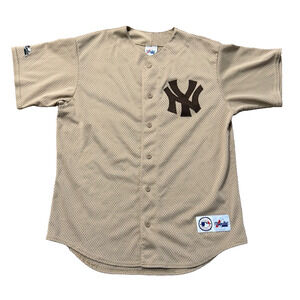 Vintage New York Yankees Jersey Men M Tan Majestic 90s Made in USA MLB Mesh